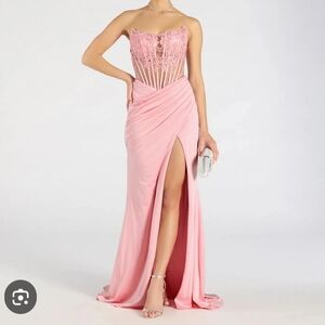 Windsor Pink Strapless Lace Gown